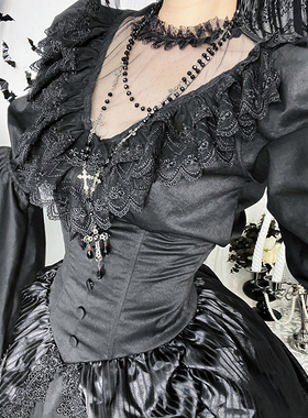 希与studio哥特洛丽塔Lolita暗黑蕾丝姬袖上衣女套装亚文化半裙