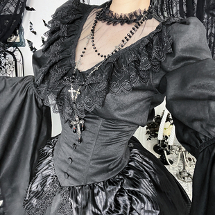 希与studio哥特洛丽塔Lolita暗黑蕾丝姬袖 亚文化半裙 上衣女套装