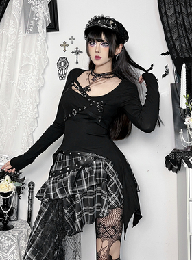 希与STUDIO哥特朋克打歌服背心亚文化电音节穿搭y2k黑色辣妹上衣