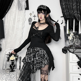 希与STUDIO哥特朋克打歌服背心亚文化电音节穿搭y2k黑色辣妹上衣