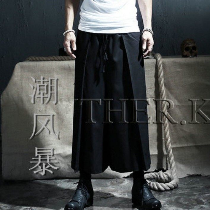 宽松休闲阔腿裤武士裤潮流裙裤日本日系男裤子发型师夏天道服和服