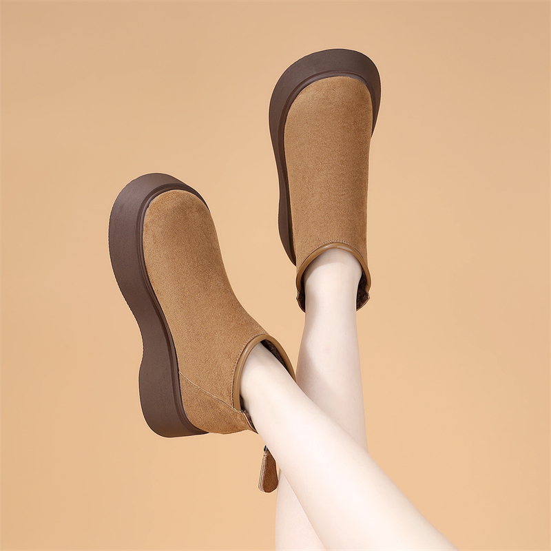 百搭配裙厚底圆头复古松糕短靴女