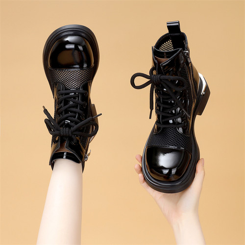 欧货厚底增高镂空网纱马丁靴