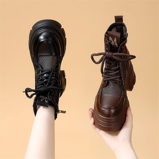 7cm增高小个子厚底网纱马丁靴女夏新款 透气镂空网靴轻便配裙凉靴