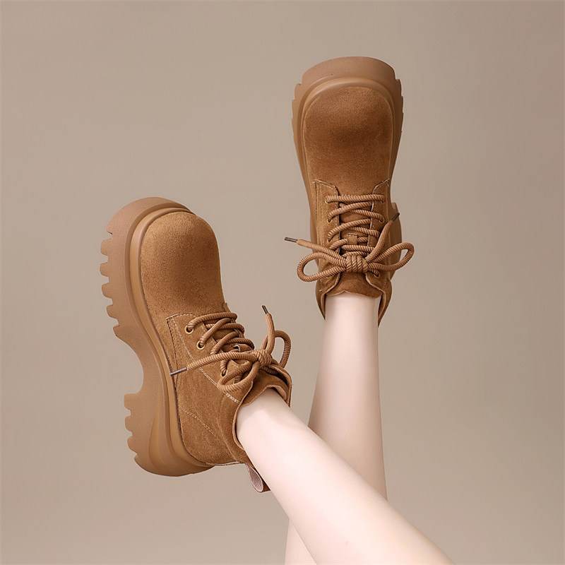 配裙厚底增高圆头系带马丁靴2025秋冬新款时尚百搭英伦松糕底短靴,女鞋,马丁靴,淘宝优惠券,粉丝福利购,淘宝优惠卷