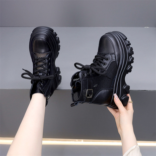 夏季厚底凉靴女新款8cm内增高小个子网纱马丁靴薄款网纱透气凉鞋