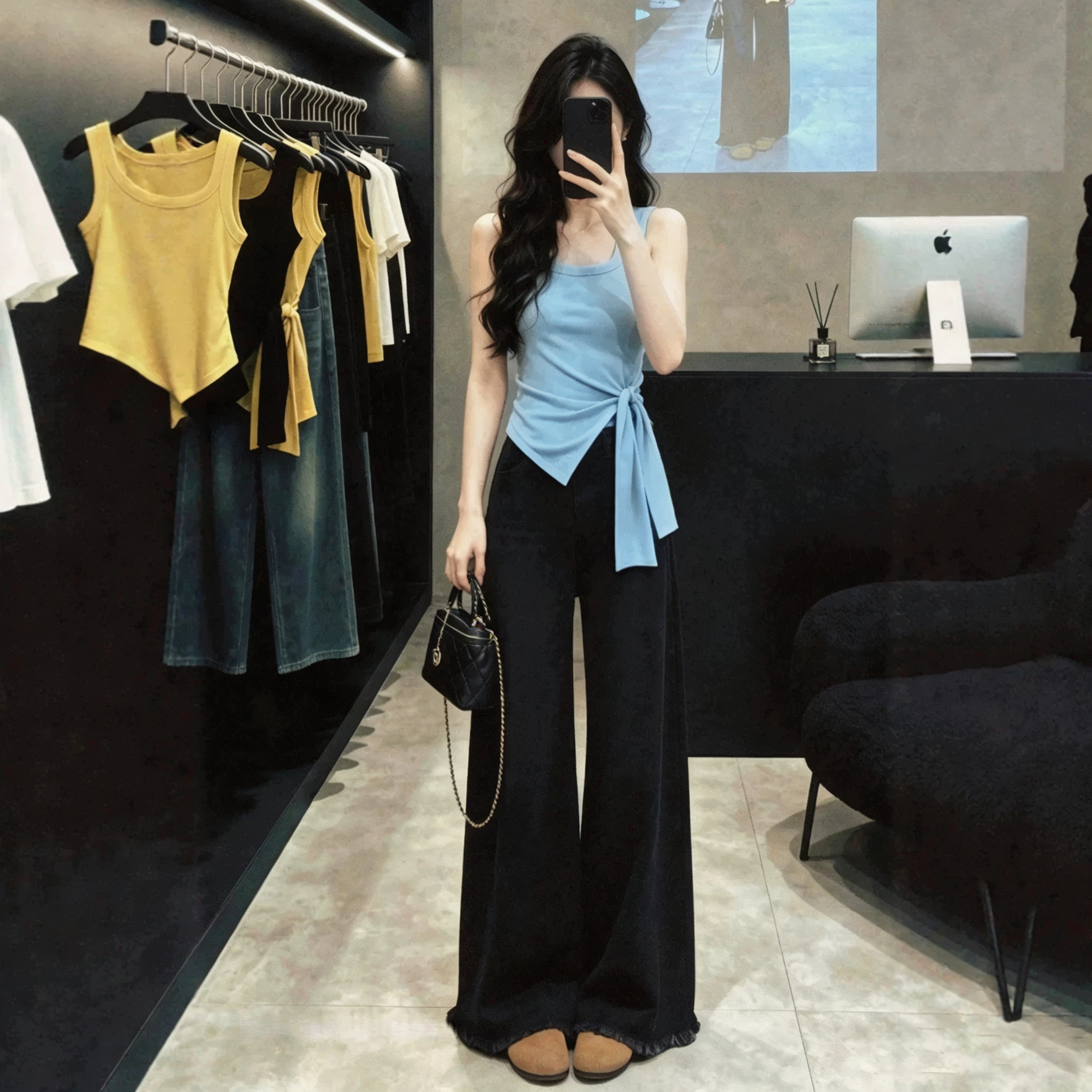 高级感辣妹别致绑带吊带背心女图片