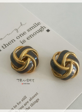 紫色玫瑰结耳夹 予美人vintage