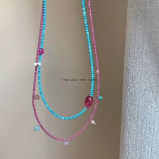 甜莓果 绿松石玫粉色天然石叠戴项链女温柔百搭串珠锁骨链 新中式