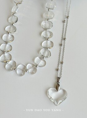 云岛有羊不规则水晶串珠爱心颈链