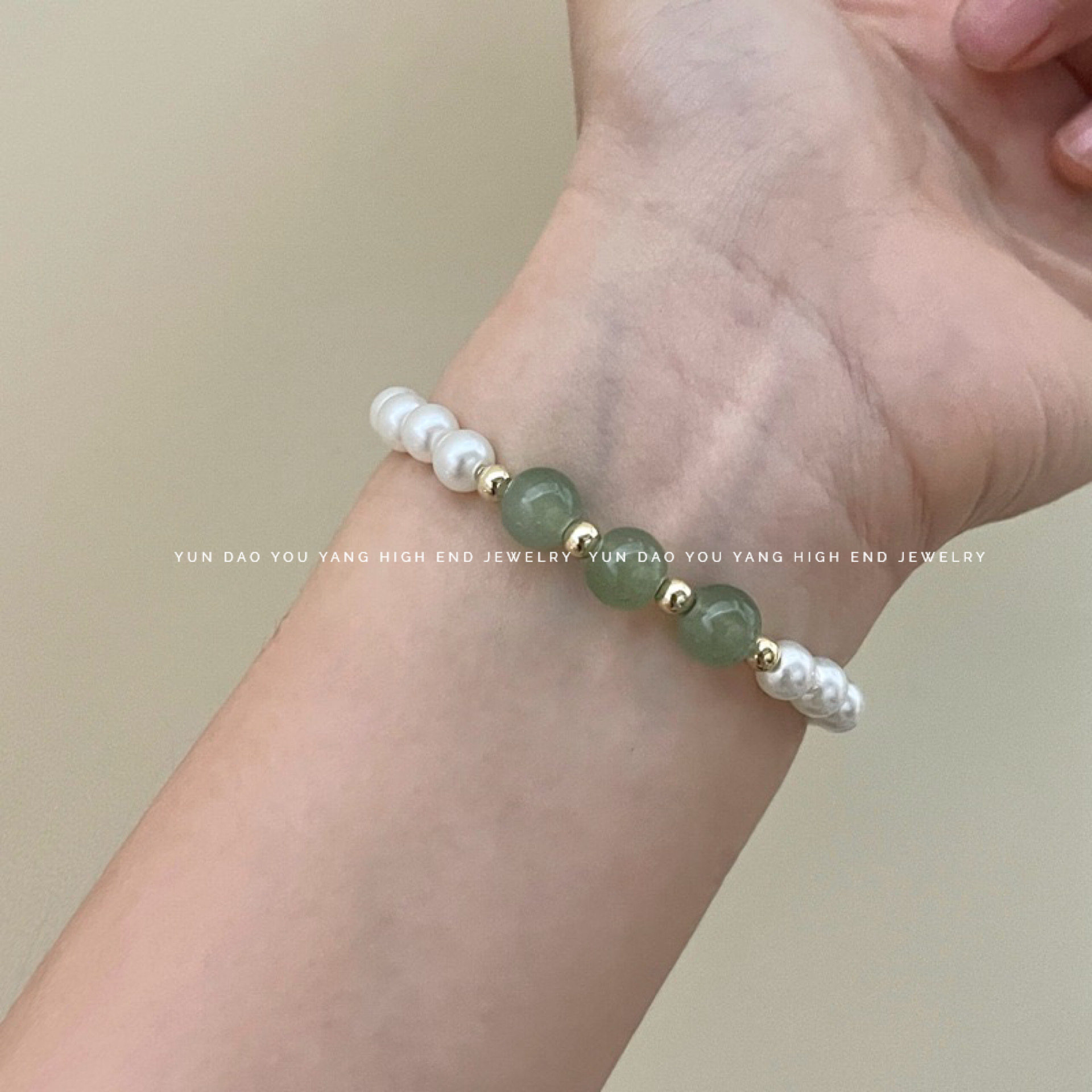 61碧绿青波61新中式古风清冷感绿琉璃珍珠手链文艺清新串珠手饰女