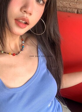 五彩缤纷的夏日～彩色天然石串珠项链女多巴胺撞色甜美拼接锁骨链