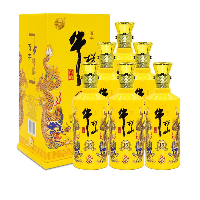 牛栏山二锅头小黄龙百年特酿15年浓香型白酒黄瓷瓶42度500ml*6瓶