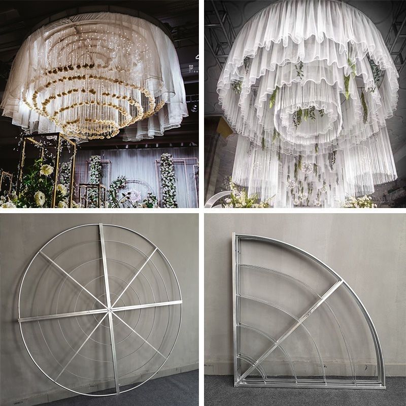 新款婚庆道具铁艺圆环S线帘背景花艺花环吊顶圆环舞台布置道具