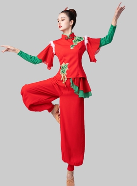 秧歌服女2025新款演出服扇子舞红色喜庆灯笼舞表演服中国风打鼓服