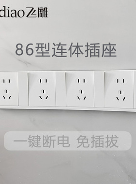 飞雕格调白色一体86型连体开关插座带USB厨房带电脑家用多孔暗装