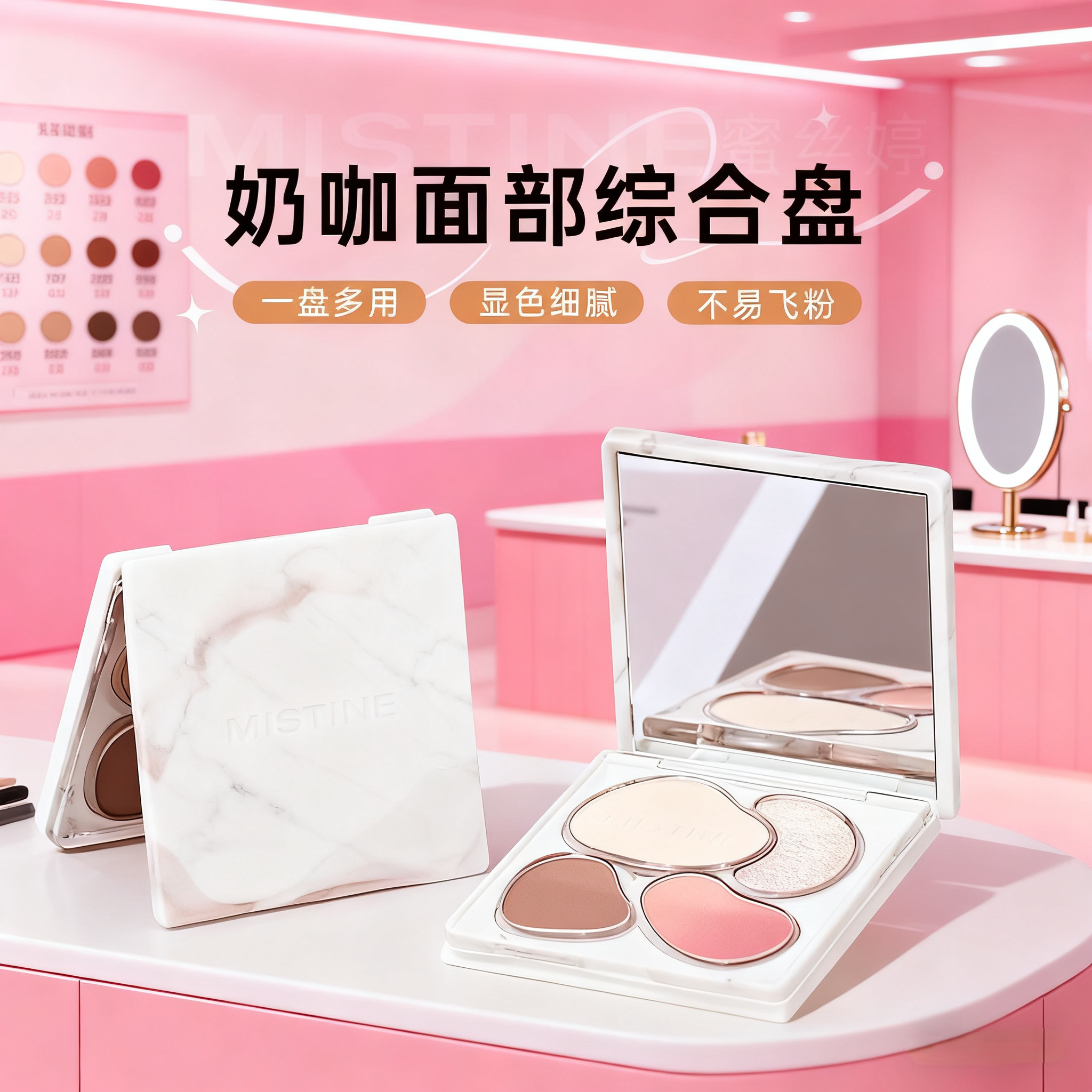 一盘搞定全脸！mistine蜜丝婷综合盘面部腮红高光修容女一体眼影