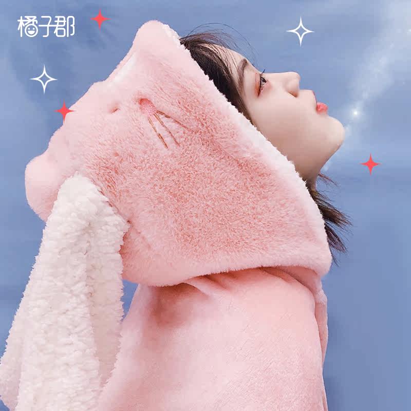 棉森披肩毯办公室午休毯大耳朵兔INS网红风休息睡衣法兰绒羊羔绒|msdalam kategori seperai dan bantal, selimut Leisure/selimut bulu/Carpet - dari Buy2taobao.com untuk memberikan perkhidmatan ejen Taobao profesional membeli