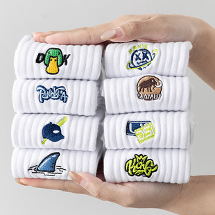 袜子男春秋中筒袜纯棉防臭高中生军训袜白色青少年潮流百搭运动袜