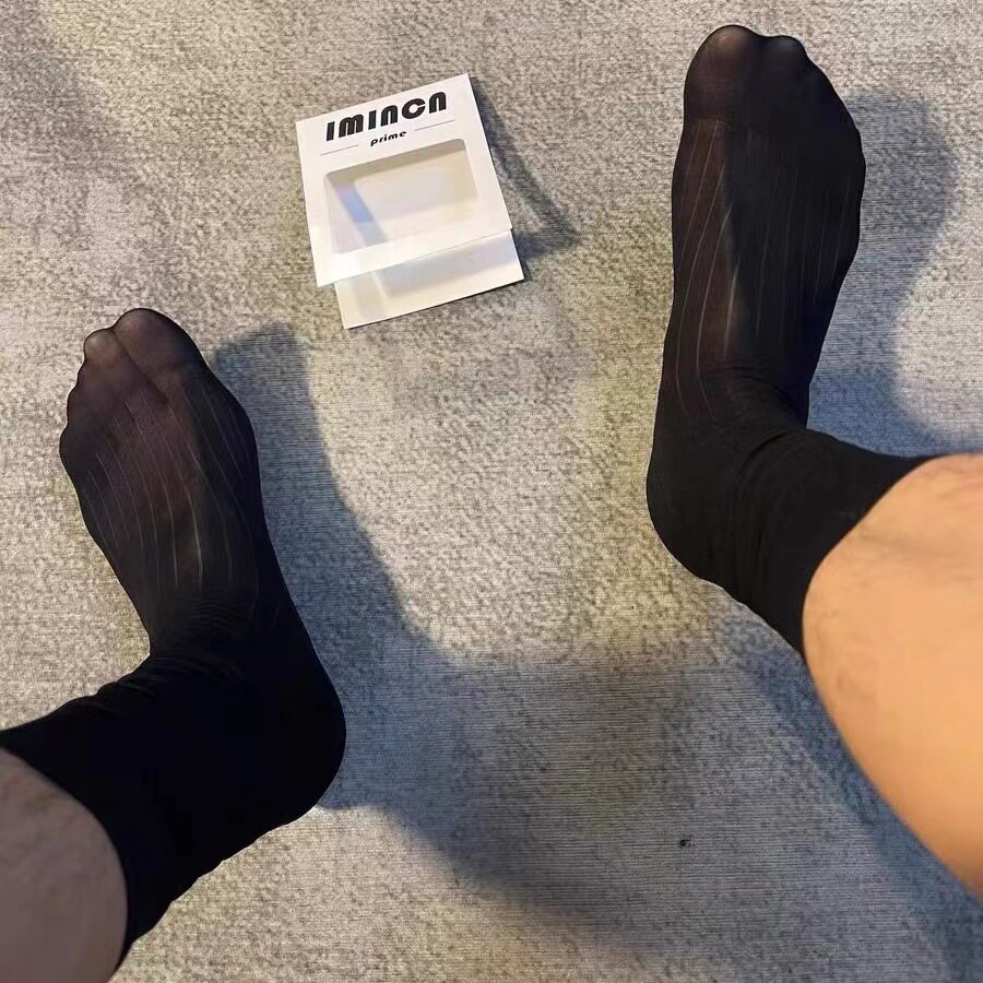男士商务丝袜宽条中长筒透气绅士性感藏青色黑色正装西装皮鞋薄款