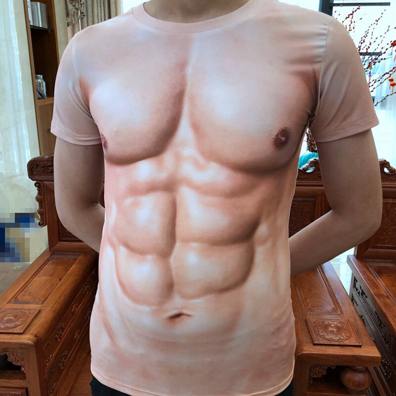 肌肉男t恤搞怪假腹肌上衣抖音视频搞笑大猩猩短袖衣服ins潮流男装