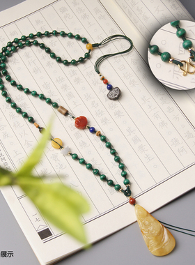 南红天然孔雀石蜜蜡翡翠佛牌链子