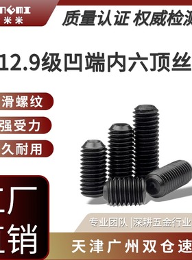 12.9级顶丝机米螺丝黑色凹端紧定无头螺丝内六角端M3M4MHM6M8M10