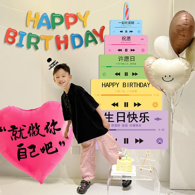 网红多巴胺音乐蛋糕KT板儿童生日派对氛围背景装饰布置品女生聚会图片