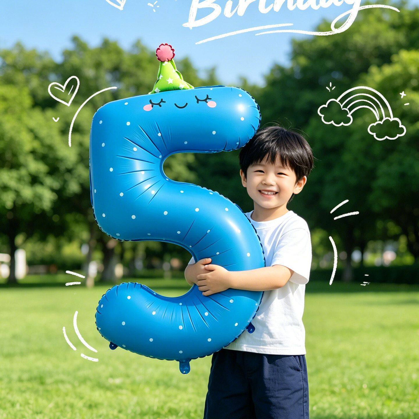 卡通可爱彩色多巴胺帽子星星数字气球宝宝生日派对场景拍照布置品图片