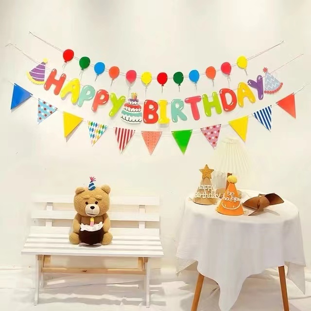 儿童生日拉旗蛋糕背景墙派对装饰