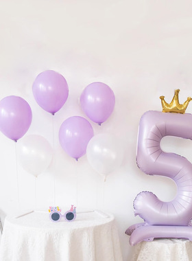 42寸站立复古奶油紫色皇冠数字气球宝宝儿童生日周岁场景装饰布置