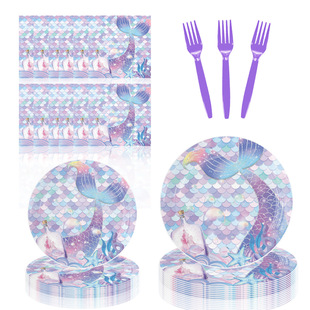 海洋主题美人鱼一次性蛋糕餐具儿童女孩生日派对装饰场景布置道具