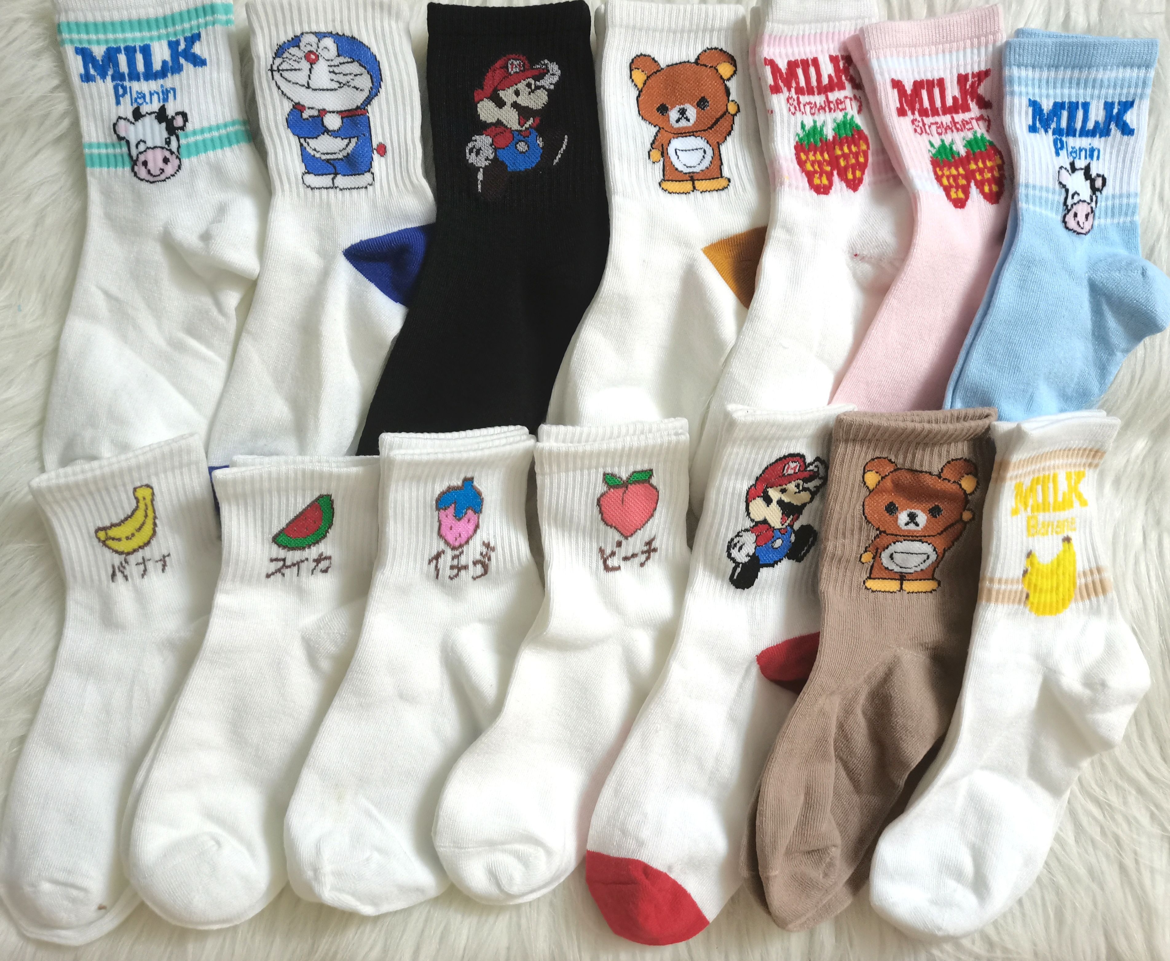 草莓牛奶卡通袜子女生短筒袜奶牛短袜