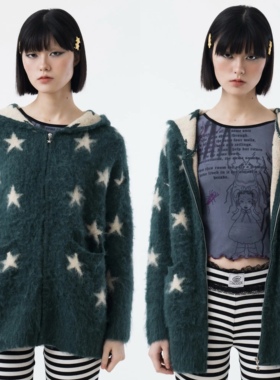 sixthdimension复古星星提花毛衣女秋冬新款慵懒风宽松外套