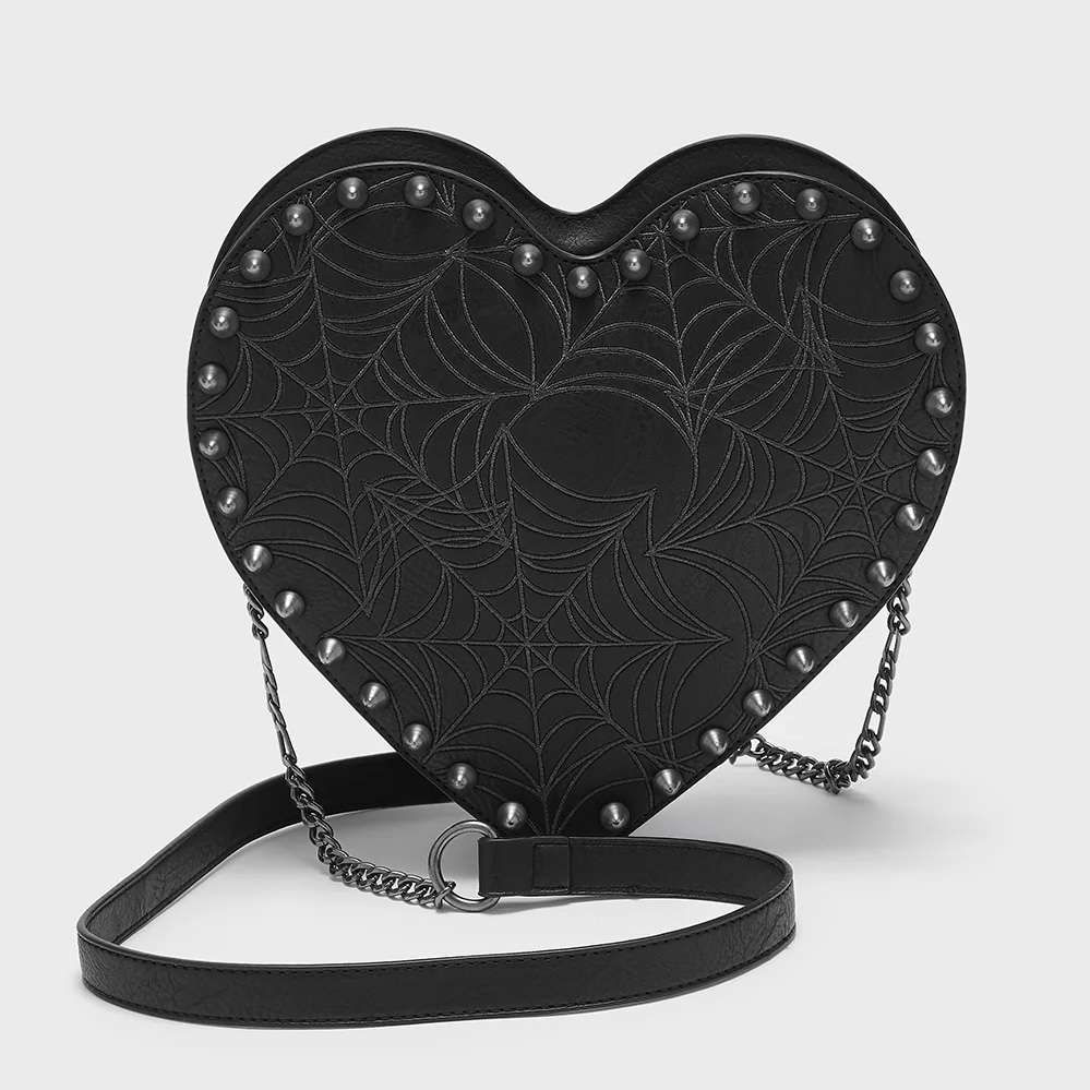 暗黑风爱心蜘蛛网铆钉包