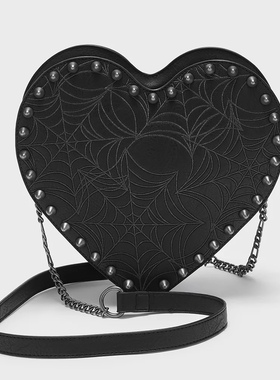 Killstar暗黑风爱心蜘蛛网速挎包女铆钉装饰心形设计单肩包