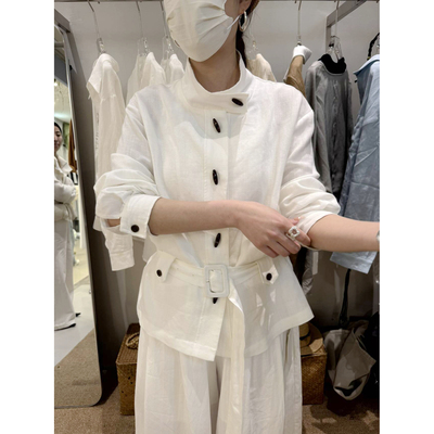 亚麻2026春季新款系带收腰设计多口袋工装风夹克时尚大牌外套女