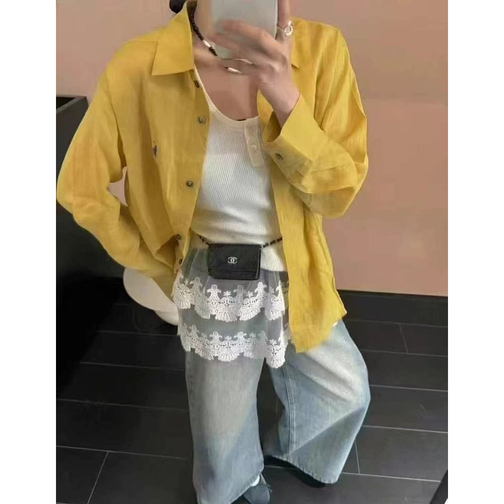 韩国2026春季新款苎麻长袖衬衫白色衬衣女宽松休闲百搭上衣