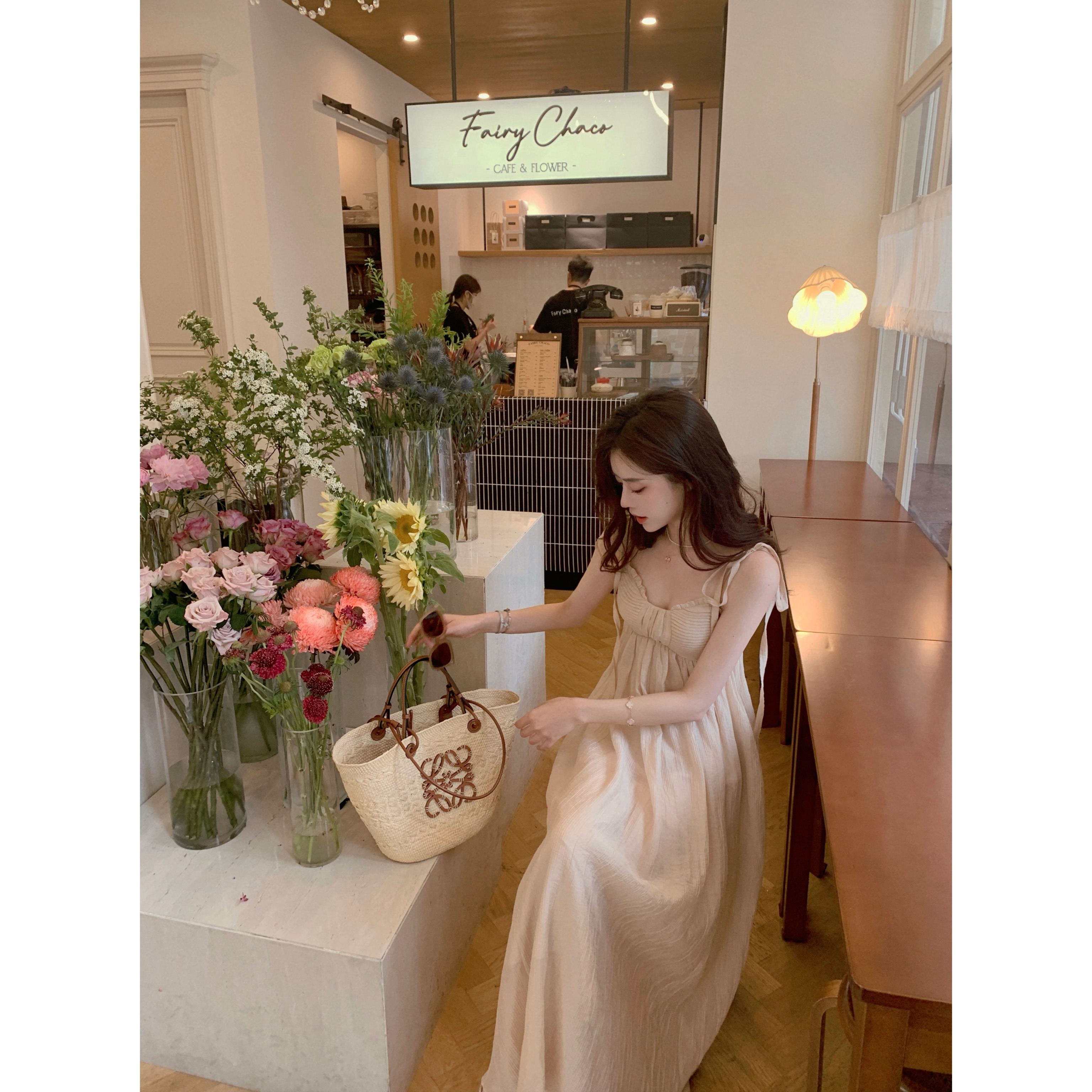 YYSTUFF/「闭店3折福利」绑带贝壳裙~温柔感无袖长款吊带连衣裙女