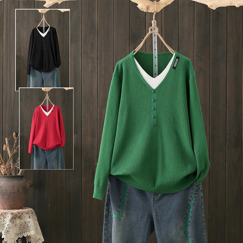 秋冬大码200斤v领毛衣女针织衫