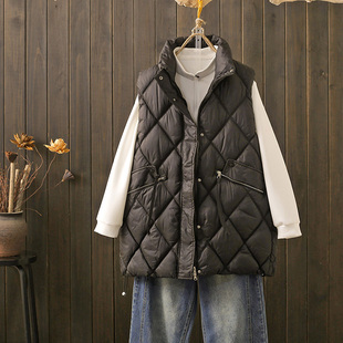 秋冬特大码 马甲背心坎肩马夹保暖棉服上衣外套 250斤羽绒棉中长款