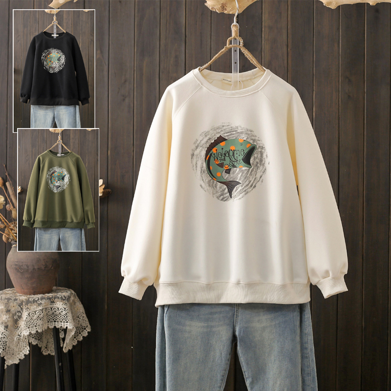 春秋200斤圆领宽松字母印花卫衣