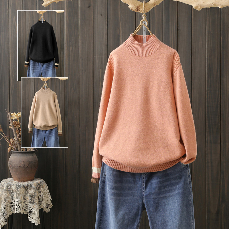 秋冬大码200斤半高领撞色针织衫