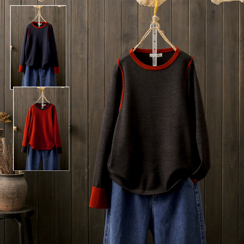 春秋大码200斤设计感撞色针织衫宽松显瘦打底衫气质洋气毛衣上衣,女装/女士精品,毛针织衫,淘宝优惠券,粉丝福利购,淘宝优惠卷
