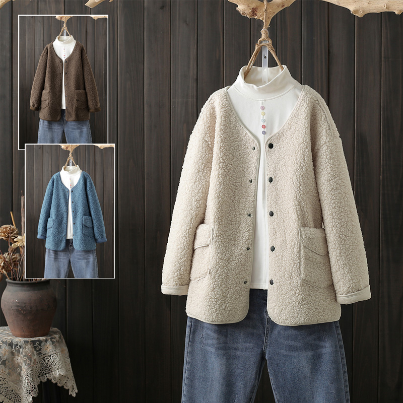 秋冬外套大码女装加厚保暖200斤遮肚显瘦宽松夹克羊羔绒上衣女潮