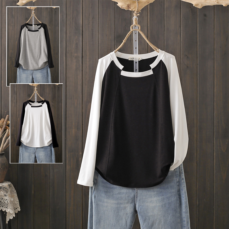 春秋大码200斤拼色插肩长袖t恤