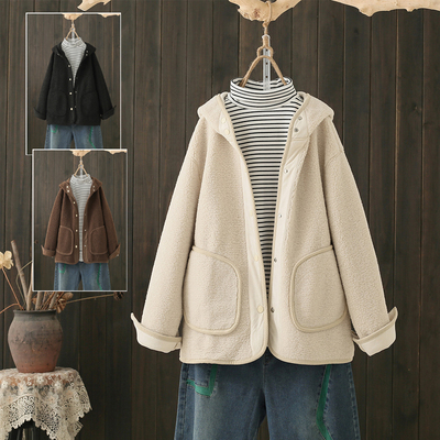 秋冬大码200斤连帽羊羔毛外套