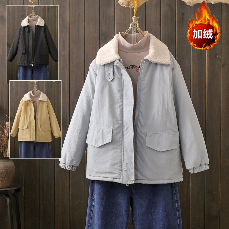 冬季大码200斤羊羔毛翻领棉服