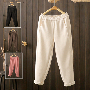 子女胖mm显瘦松紧高腰加厚欧棉绒哈伦裤 秋冬大码 200斤休闲萝卜裤