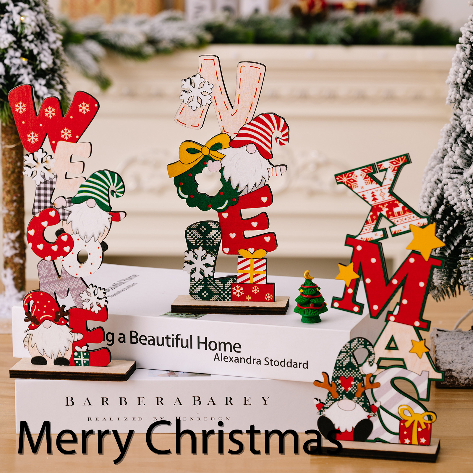 圣诞节装饰品印花木质摆件